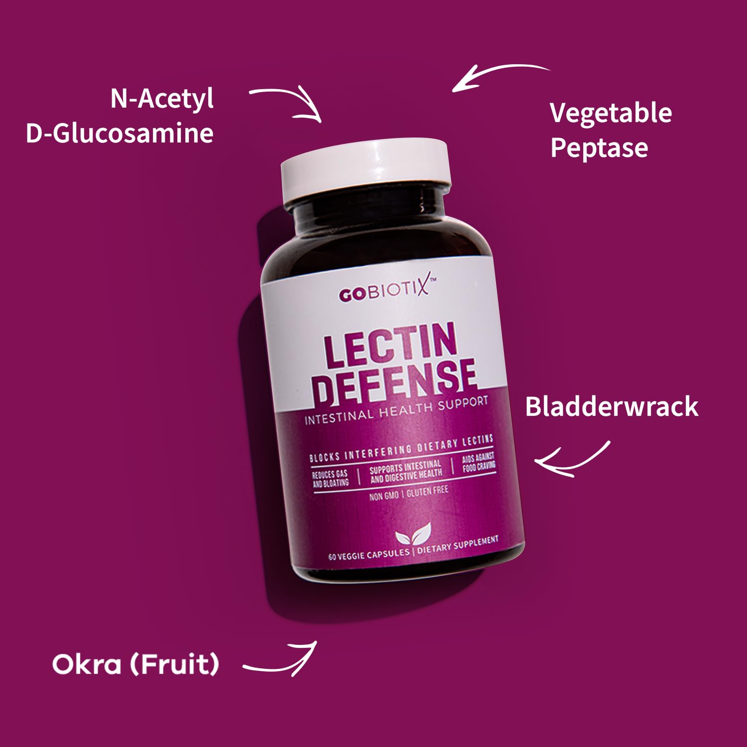 GOBIOTIX Lectin Defense bottle side view highlighting capsule formula.