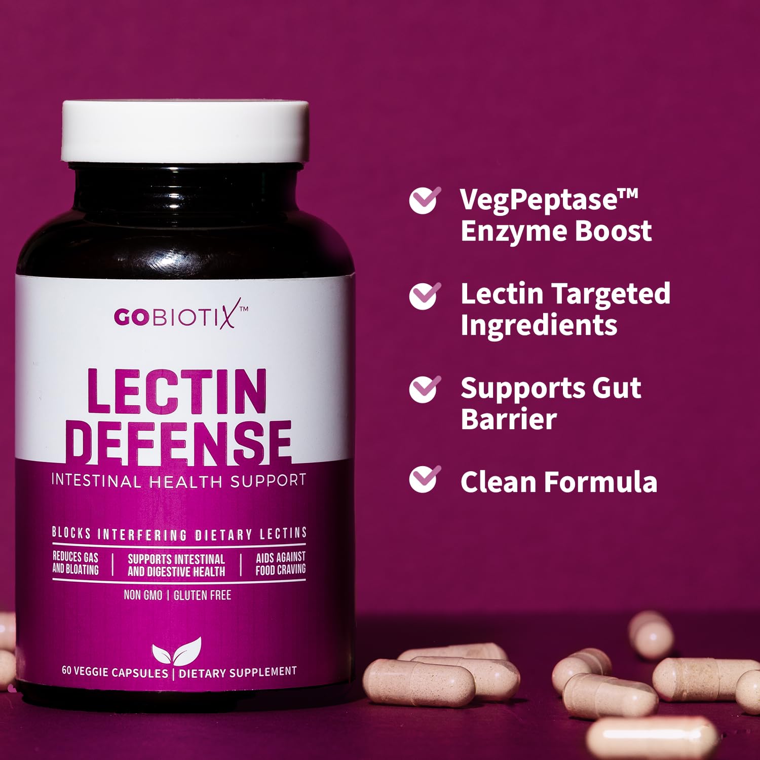 GOBIOTIX Lectin Defense capsules close-up for easy daily use.