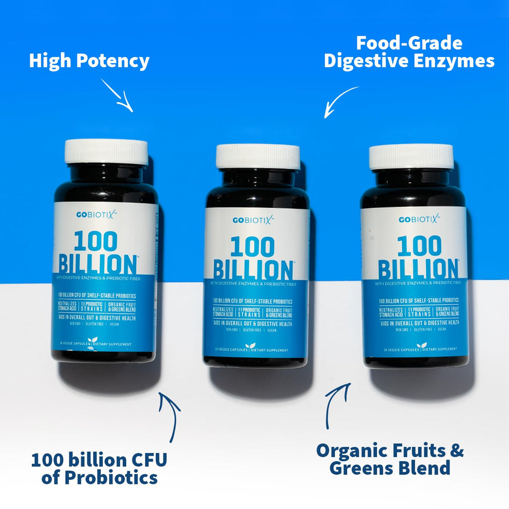 GOBIOTIX Organic fruits blend visual emphasizing nutrient-rich digestive support.