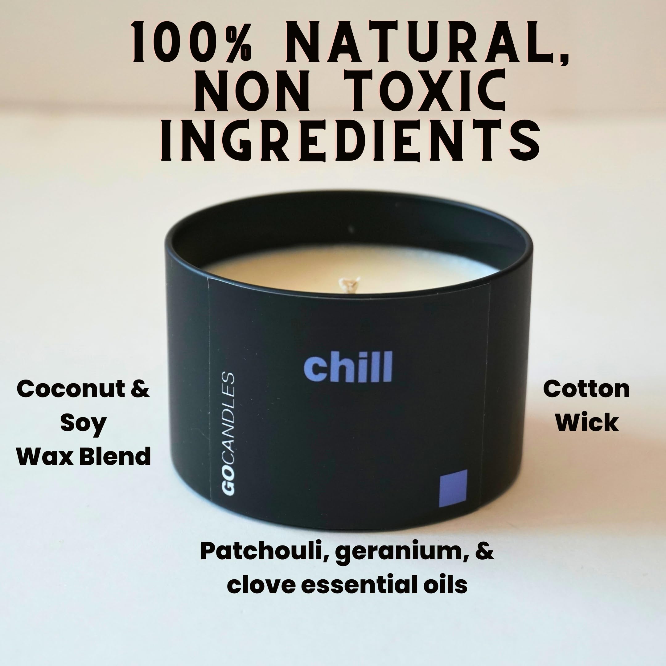 GO Candles Chill large candle tin, sleek design for modern workspace.
