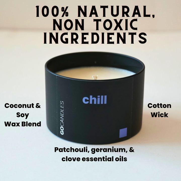 GO Candles Chill large candle tin, sleek design for modern workspace.