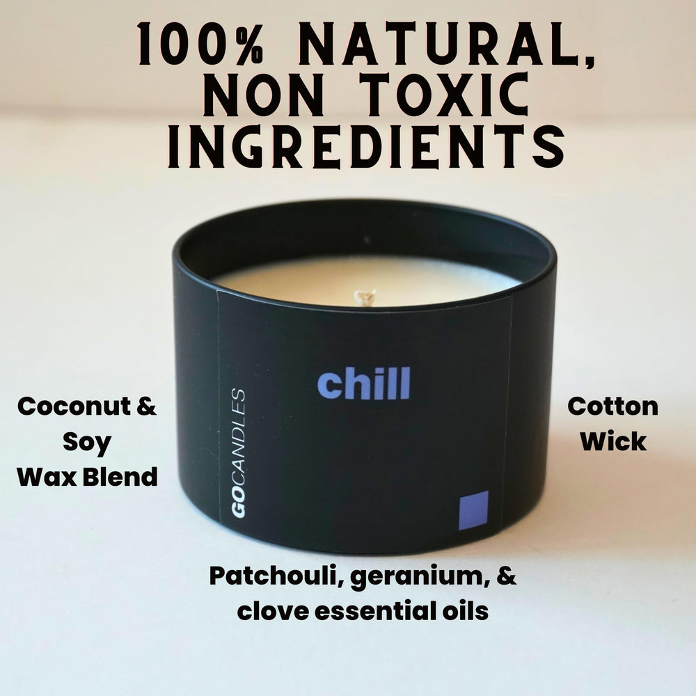 GO Candles Chill large candle tin, sleek design for modern workspace.