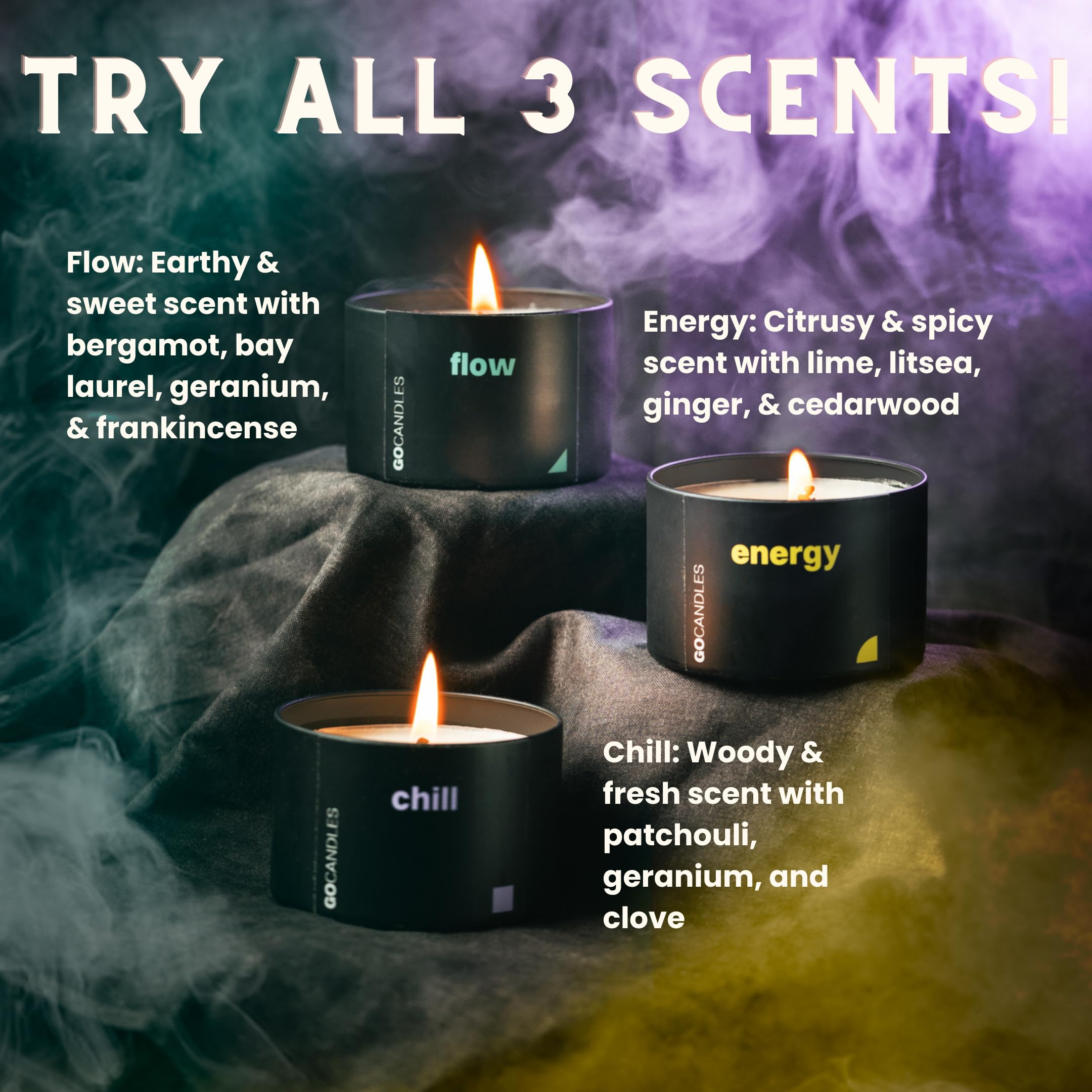 GO Candles Chill large candle USA-made, eco-friendly burn for mindful evenings.
