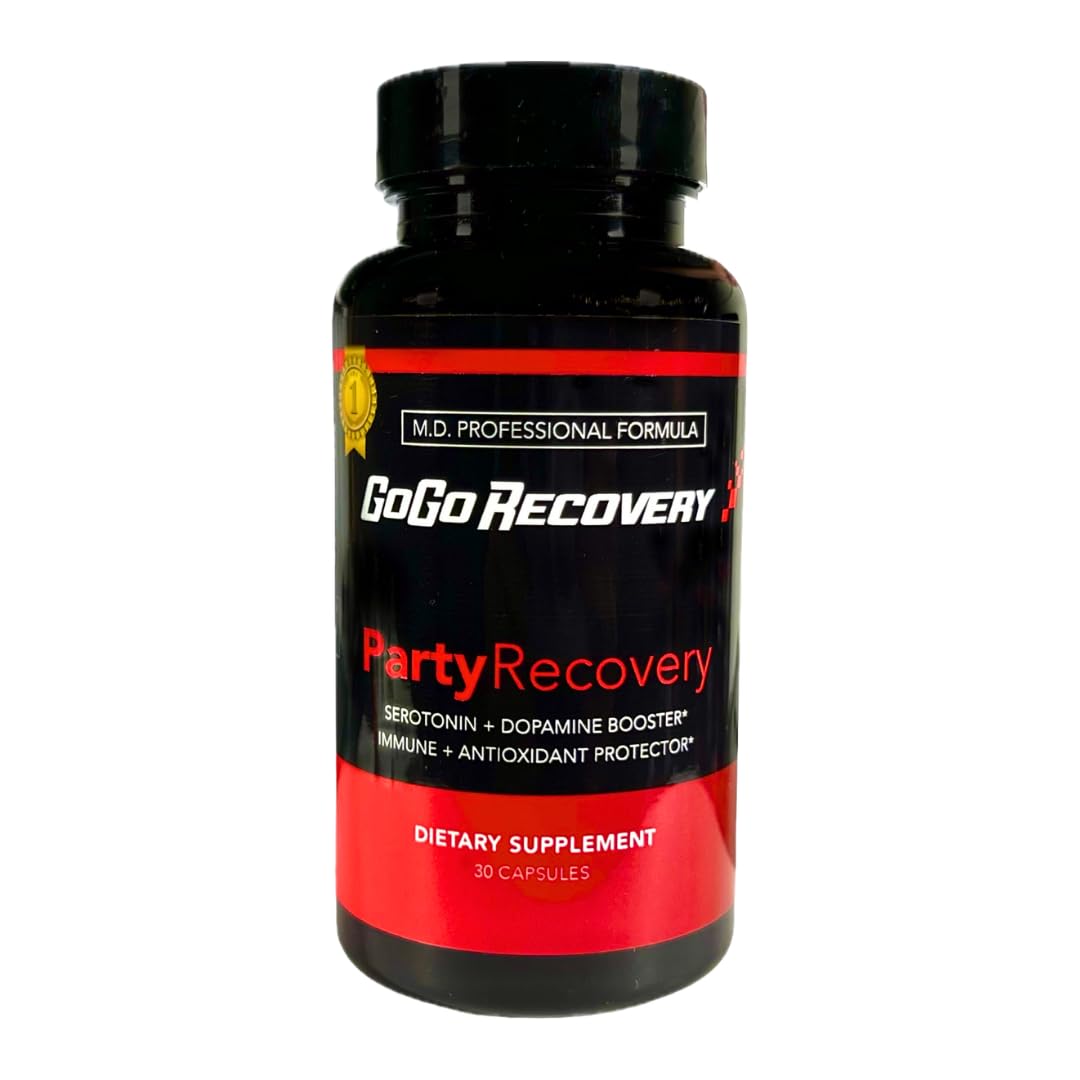 GoGo Recovery serotonin boost image showing 5-HTP and Rhodiola for mood support.