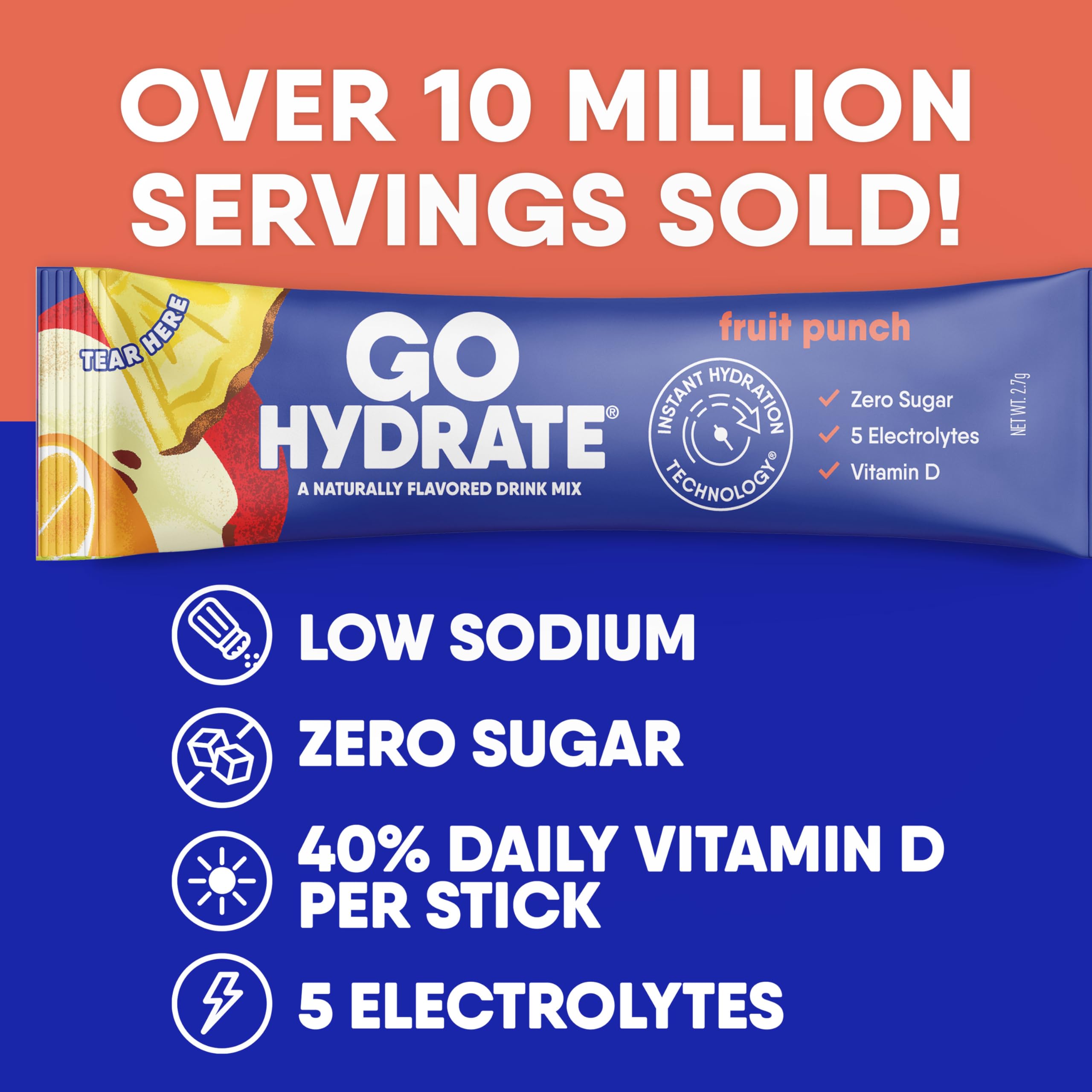 GoHydrate fruit punch bottle pour demonstrates easy on the go hydration.