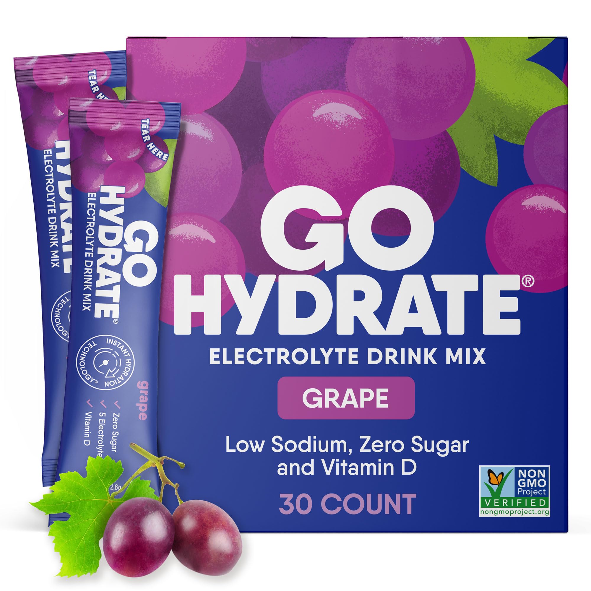 GoHydrate grape packet close-up showing quick hydration.