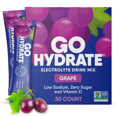 GoHydrate grape packet close-up showing quick hydration.