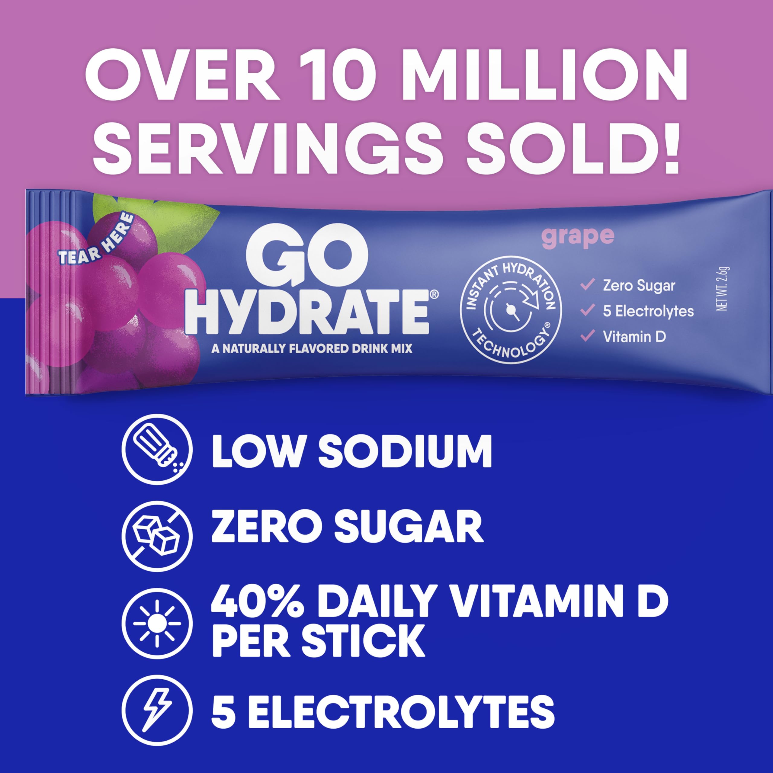 GoHydrate grape single-serve packet in a travel bag.