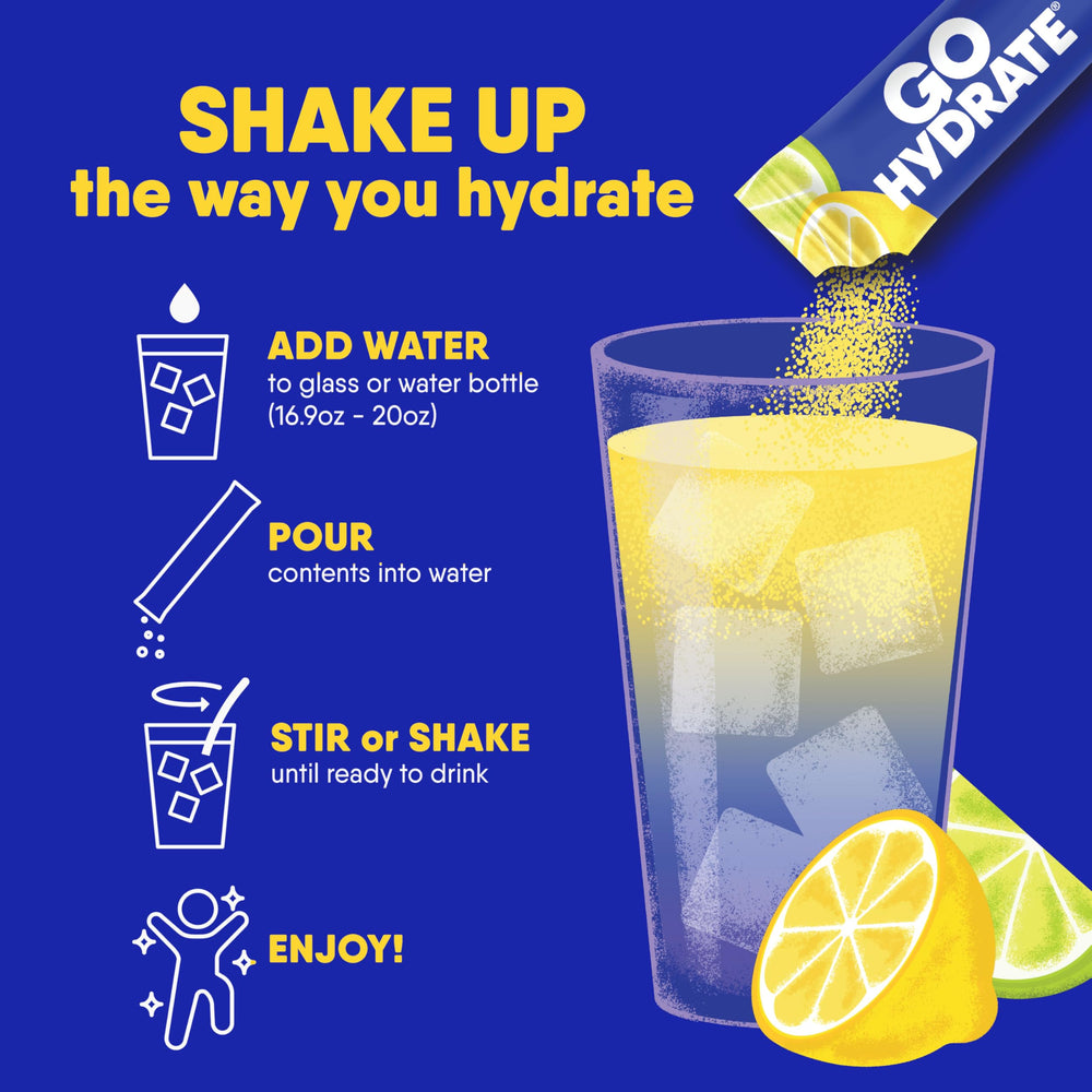 GoHydrate lemonade label close-up highlighting zero sugar and vitamins.