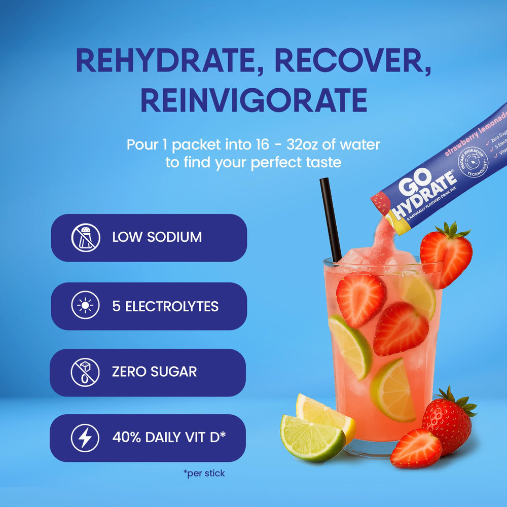Close-up of GoHydrate powder dissolving in water for fast hydration