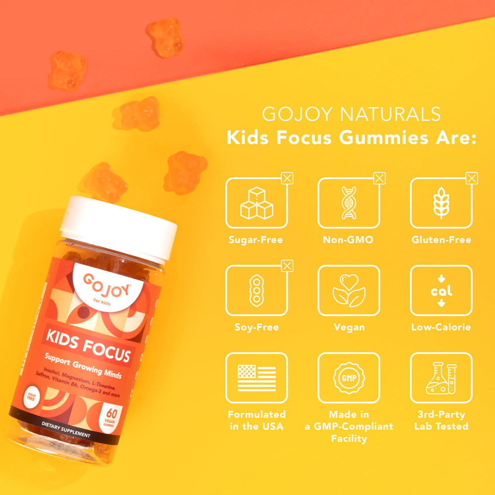 GOJOY NATURALS gummies shown during a study session for focused learning.
