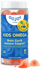 GOJOY Naturals Kids Omega 3 Gummies bottle front view, plant-based DHA for daily nutrition.