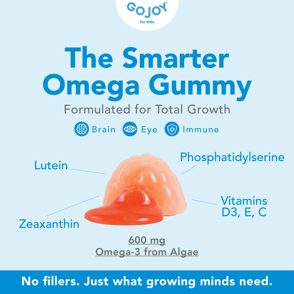GOJOY Naturals Kids Omega 3 Gummies child taking a chew, convenient daily snack.