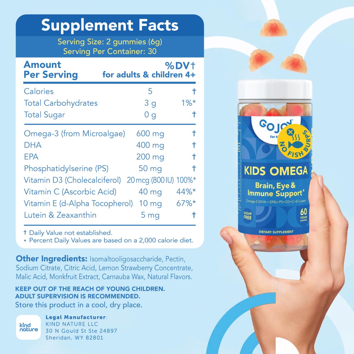 GOJOY Naturals Kids Omega 3 Gummies lutein-zeaxanthin image, eye-friendly blend.