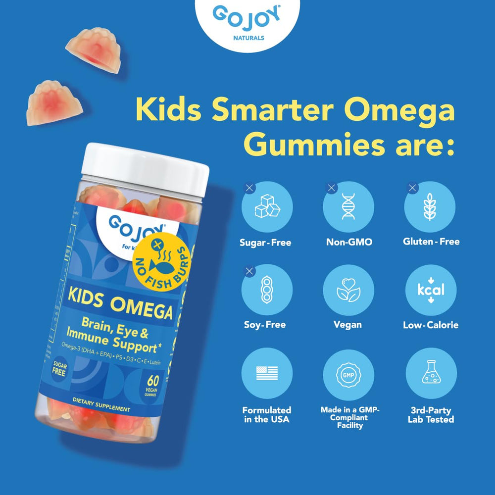 GOJOY Naturals Kids Omega 3 Gummies sugar-free label.