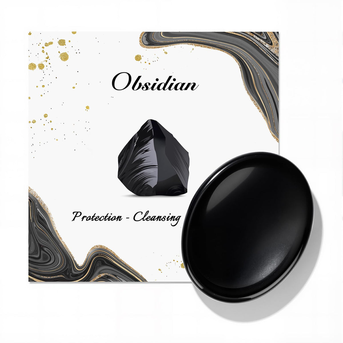 GolbalJew Obsidian thumb stone front view for anxiety relief and meditation
