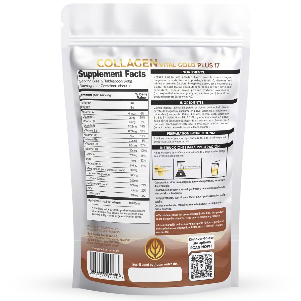 Gold Vital Life collagen scoop measuring a daily serving