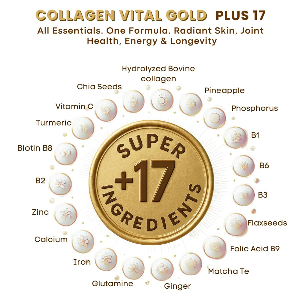 Gold Vital Life ingredients panel highlighting +17 superfoods