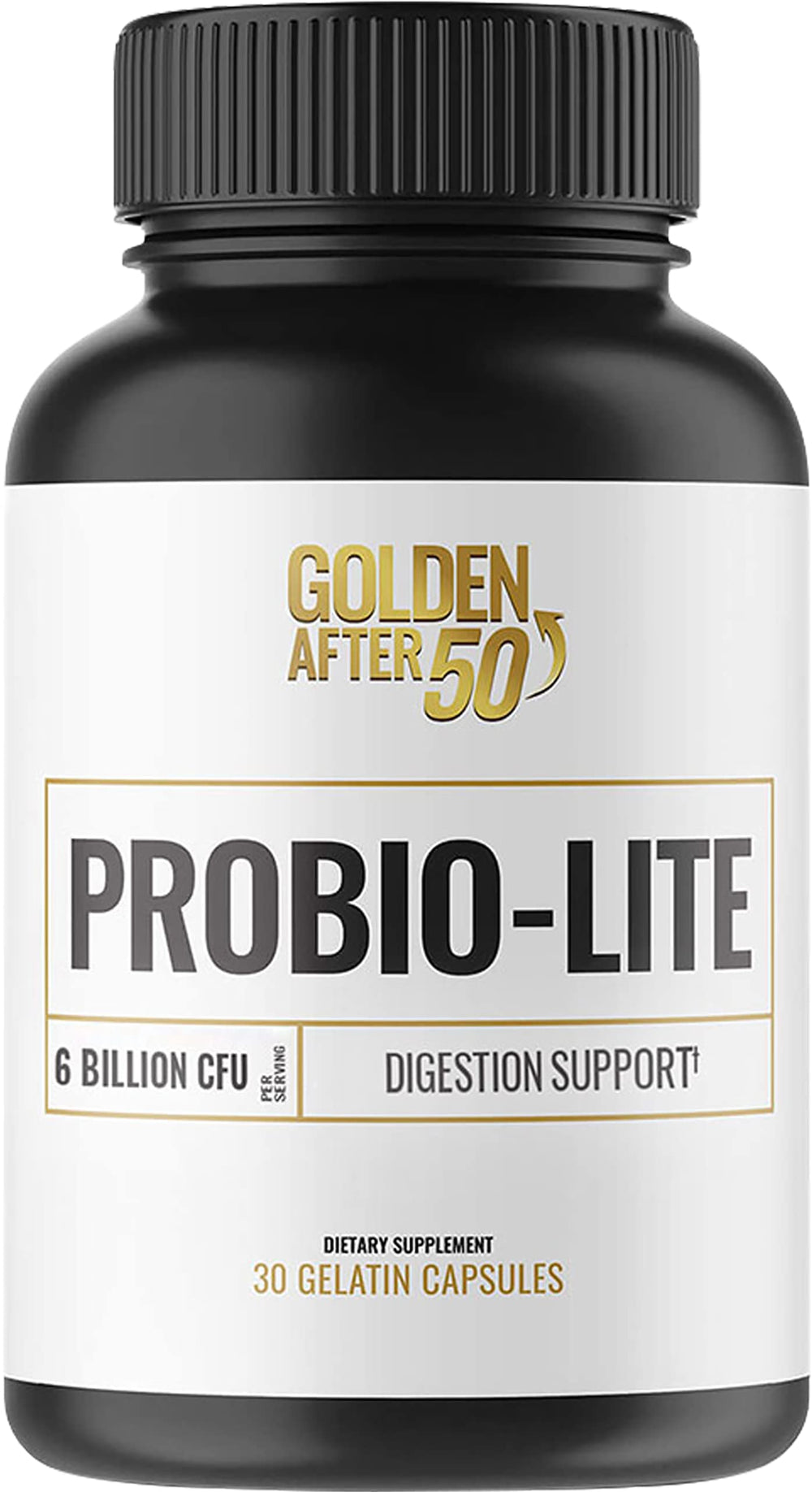 Golden After 50 Probio-Lite bottle cap close-up for gut support.