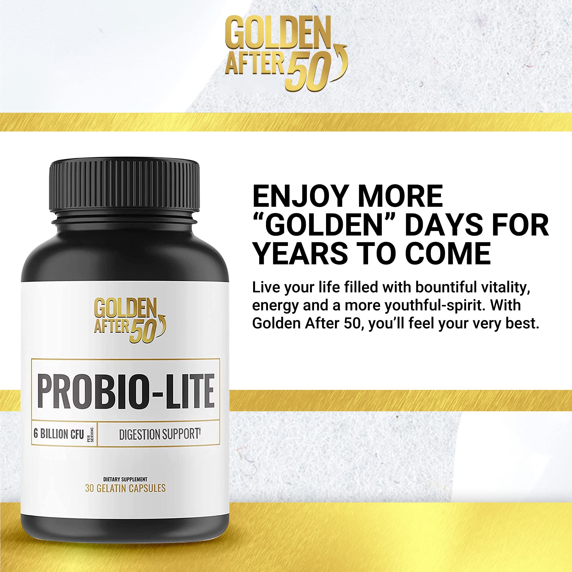 Golden After 50 Probio-Lite capsules pack showing daily digestive support.