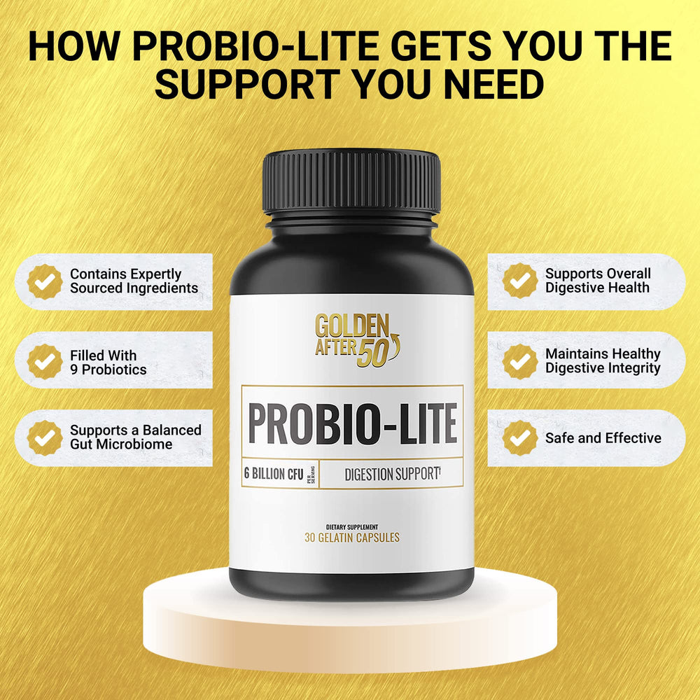 Golden After 50 Probio-Lite gut health scene illustrating everyday digestion.