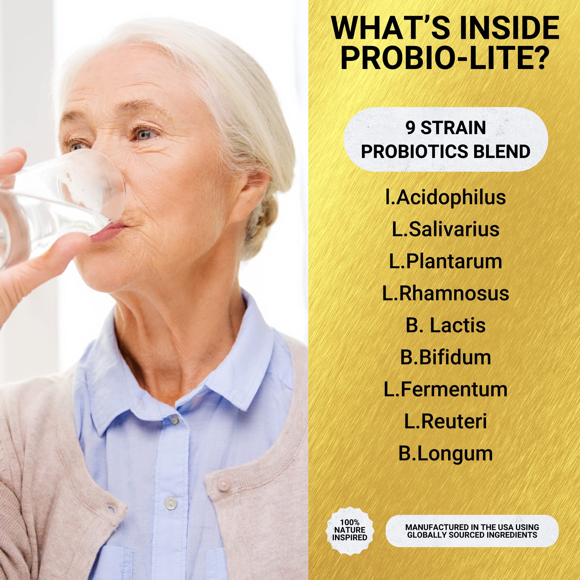 Golden After 50 Probio-Lite usage scene illustrating easy daily probiotic routine.