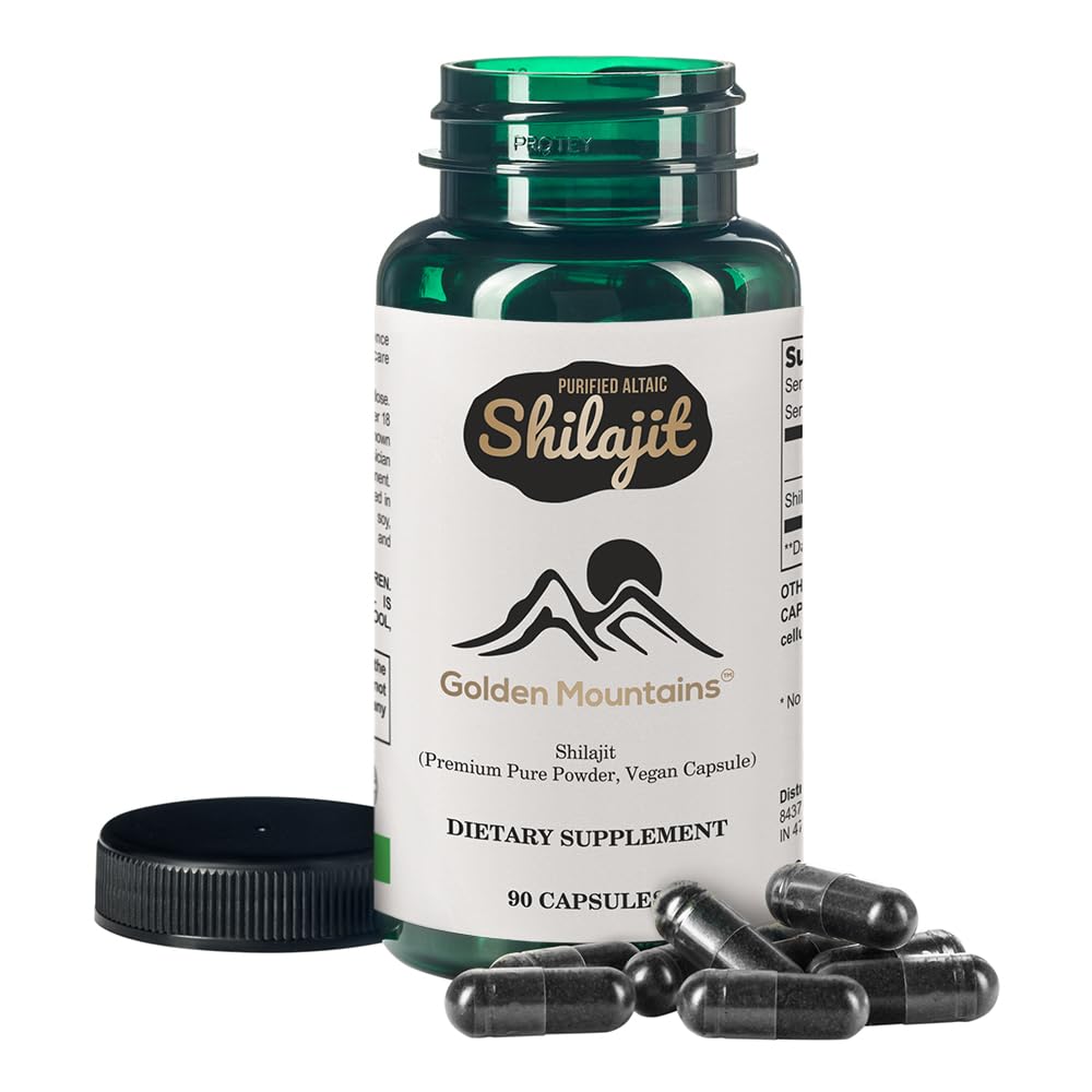 Golden Mountains Shilajit bulk capsules on display suggest long-term supply.