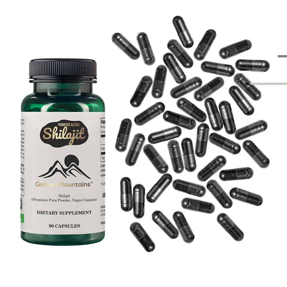 Golden Mountains Shilajit label closeup shows purity and USA lab testing.