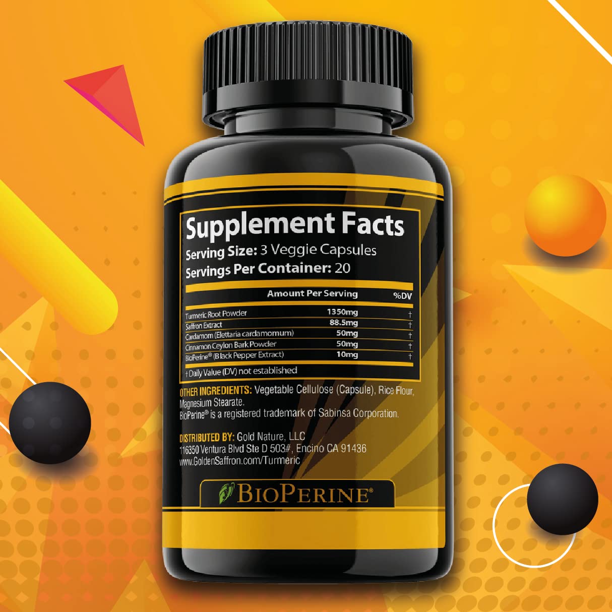GOLDEN SAFFRON bioperine capsules emphasize absorption benefits.