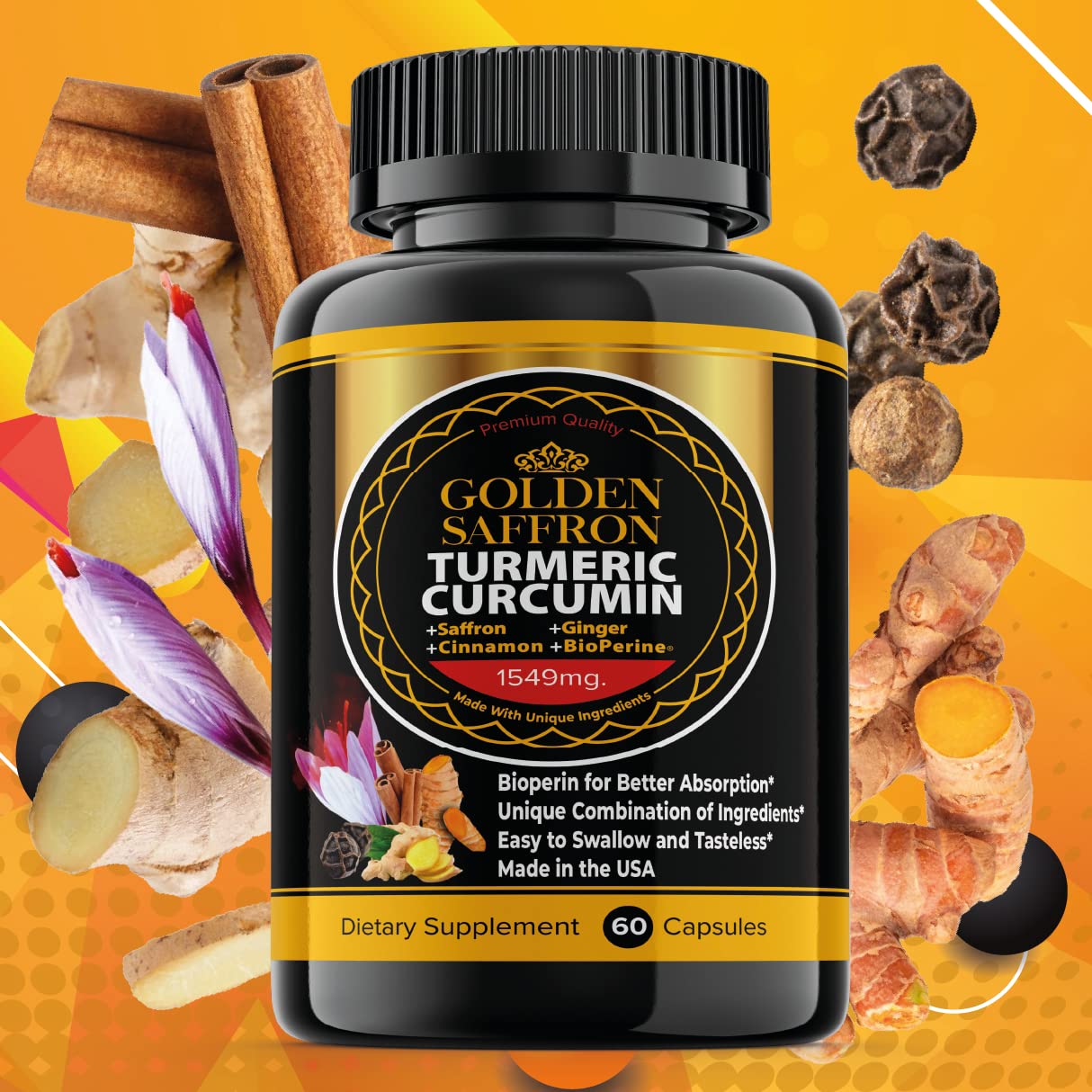 GOLDEN SAFFRON ginger root signals natural ingredient goodness.