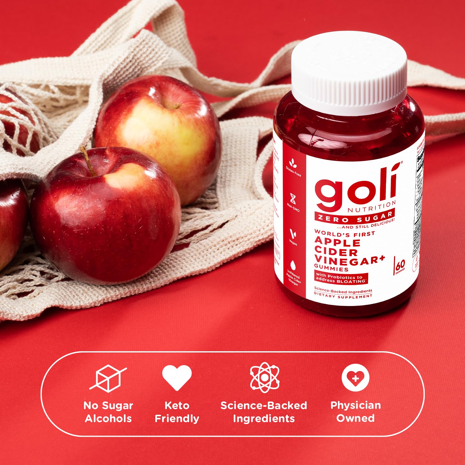 Goli 3-pack display highlighting keto-friendly, gluten-free gummies.