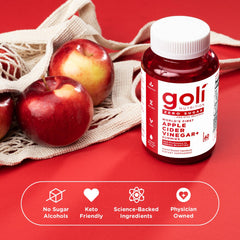 Goli 3-pack display highlighting keto-friendly, gluten-free gummies.
