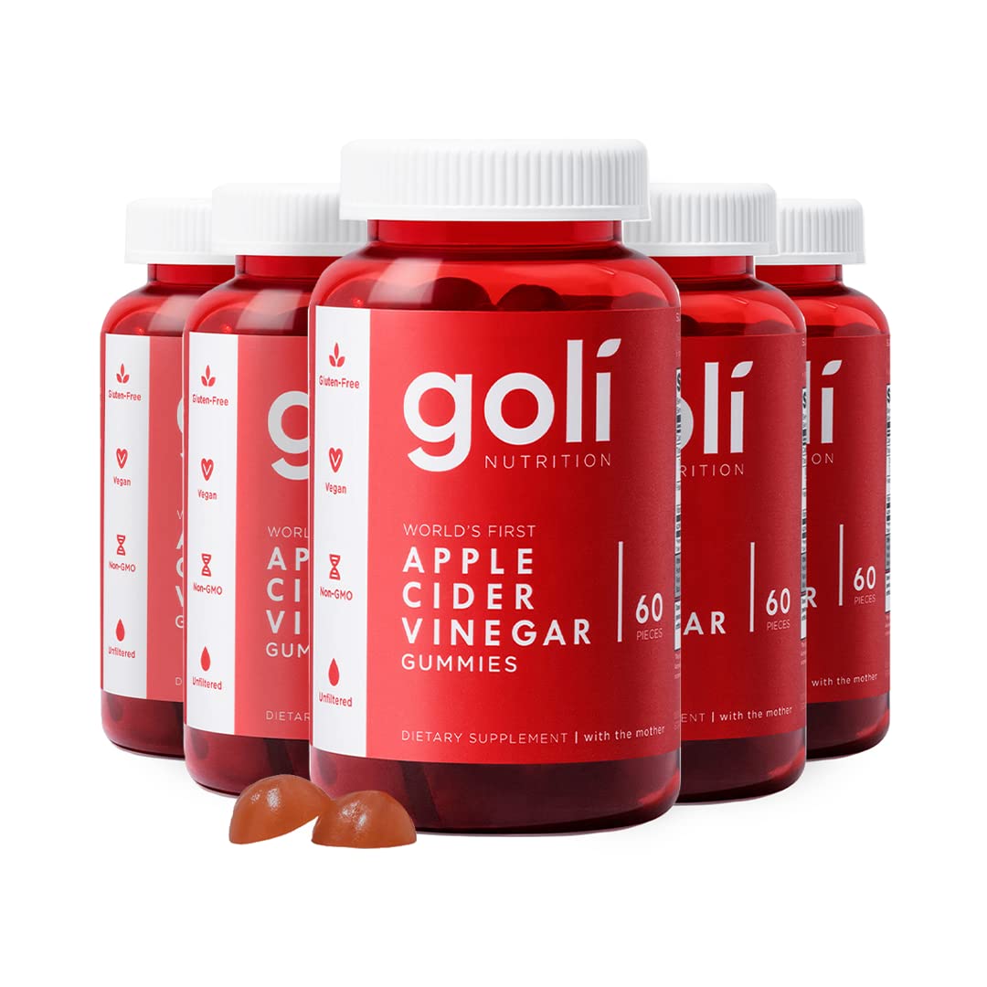 Goli Apple Cider Vinegar Gummies bottle closeup showing vegan, gelatin-free formula