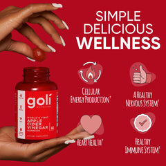 Goli bottle open, easy-to-chew gummies ready for daily routine.