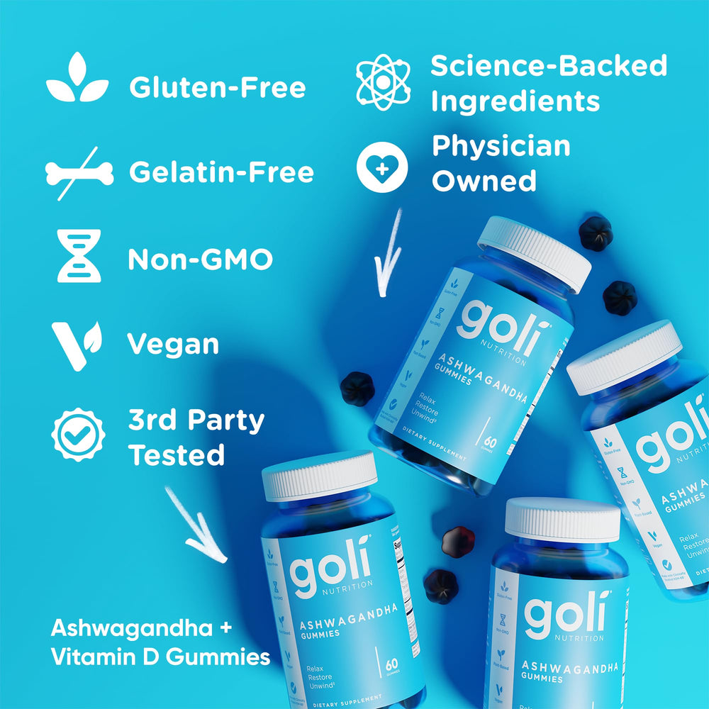 Goli logo and berry imagery on bottle promoting natural wellness habit.
