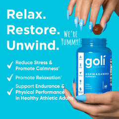 Goli Ashwagandha Gummies KSM-66 label highlights premium adaptogenic formula.