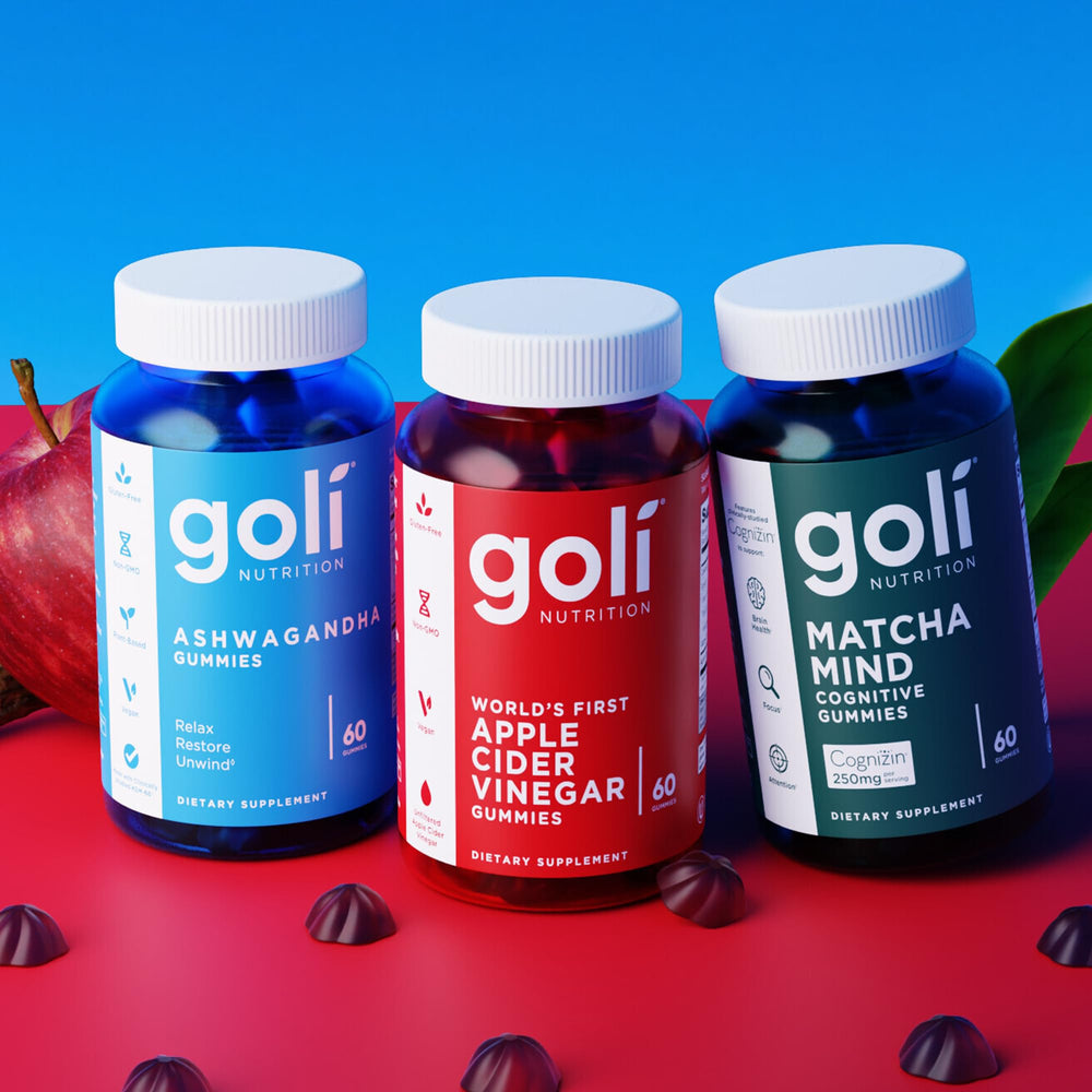 Goli Ashwagandha Gummies gelatin-free with fruit-based pectin.