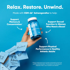 Goli Ashwagandha gummies two gummies image shows serving size suggestion.