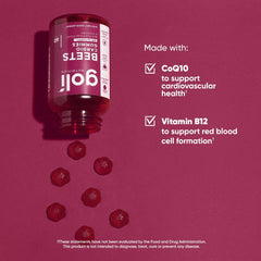 Goli Beets Cardio Gummies CoQ10 ingredient label illustrating antioxidant support