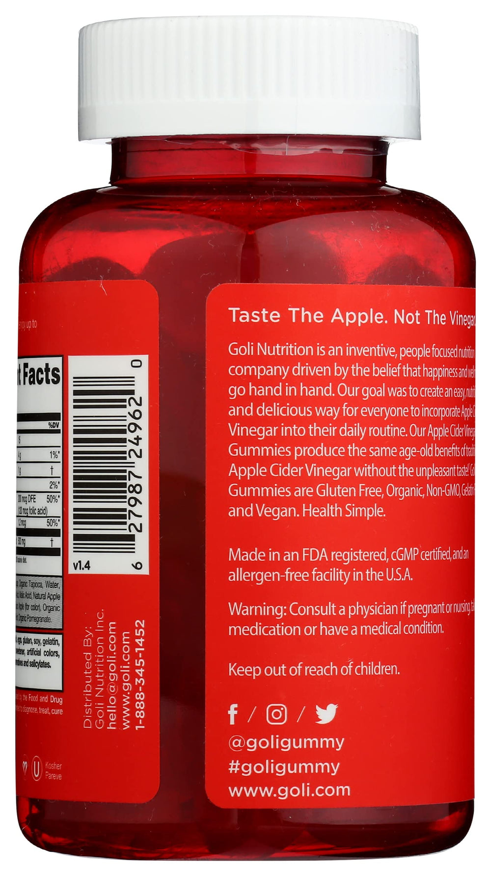 Goli vinagre de manzana, etiqueta clara facilita identificar ingredientes con facilidad.