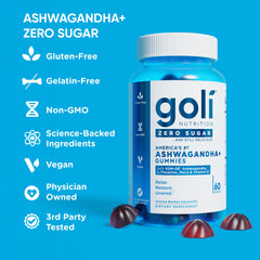 Goli KSM-66 Ashwagandha Gummies closeup highlighting full-spectrum blend.