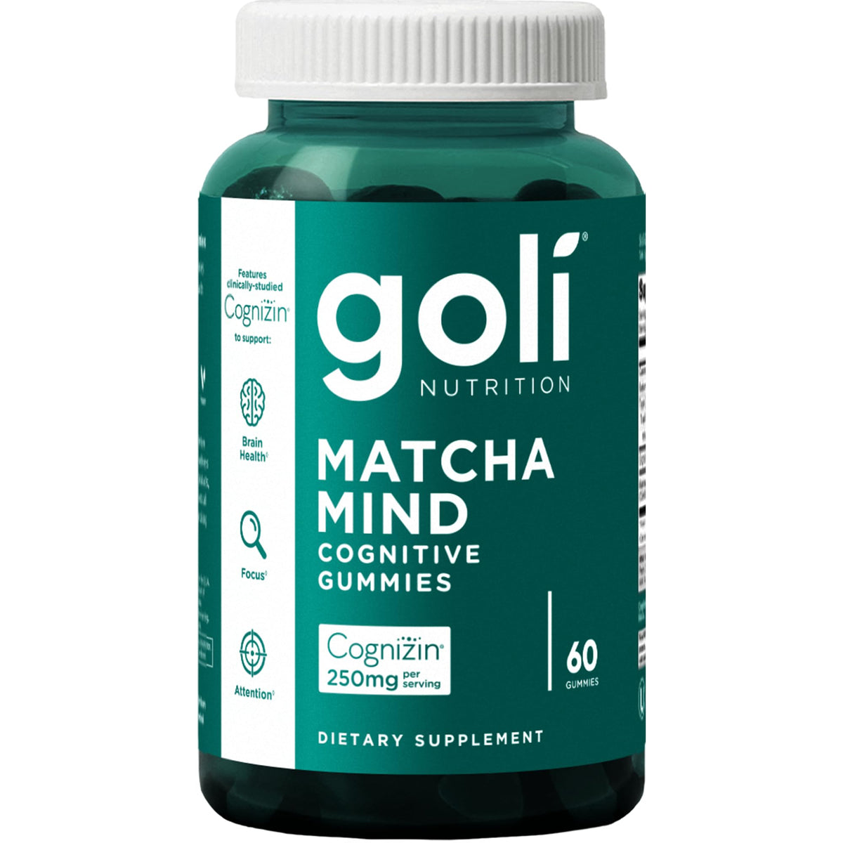 Goli Matcha Mind gummies bottle front for daily focus support.