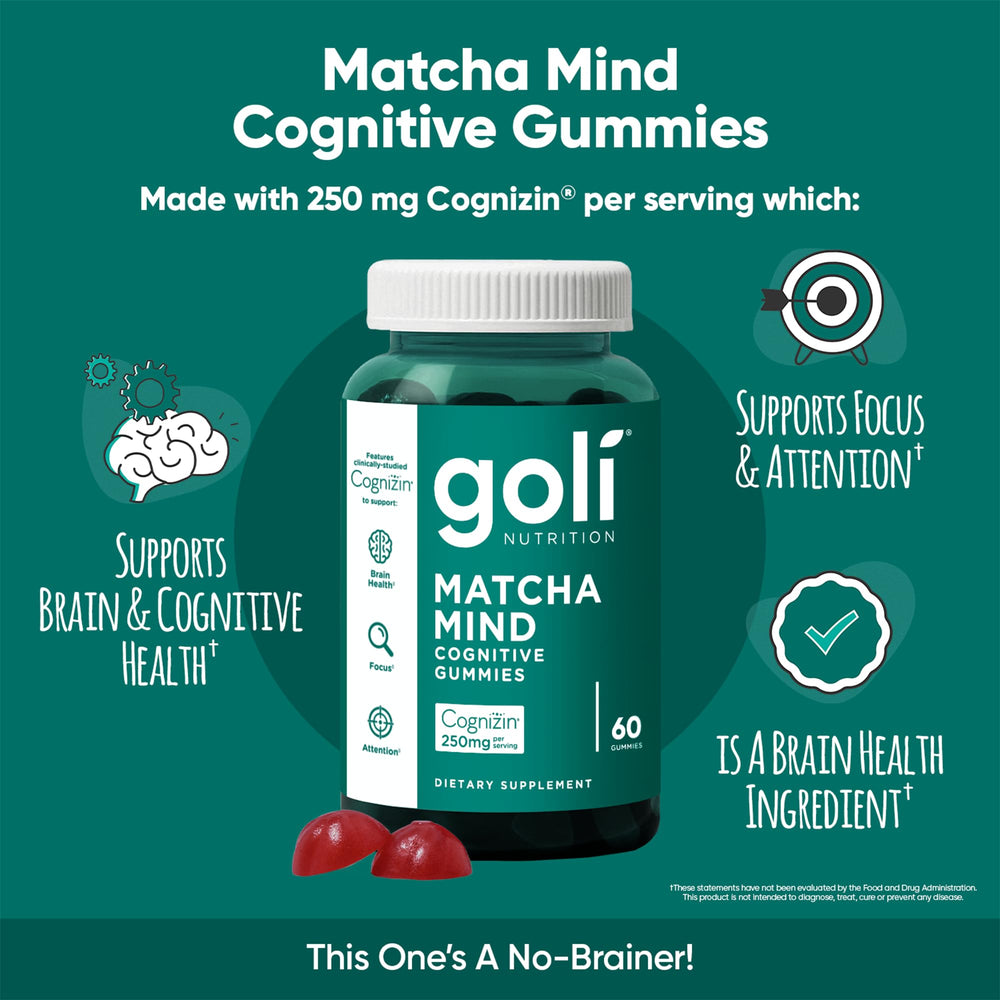 Goli Matcha Mind Gummies gummies closeup highlights vegan ingredients.