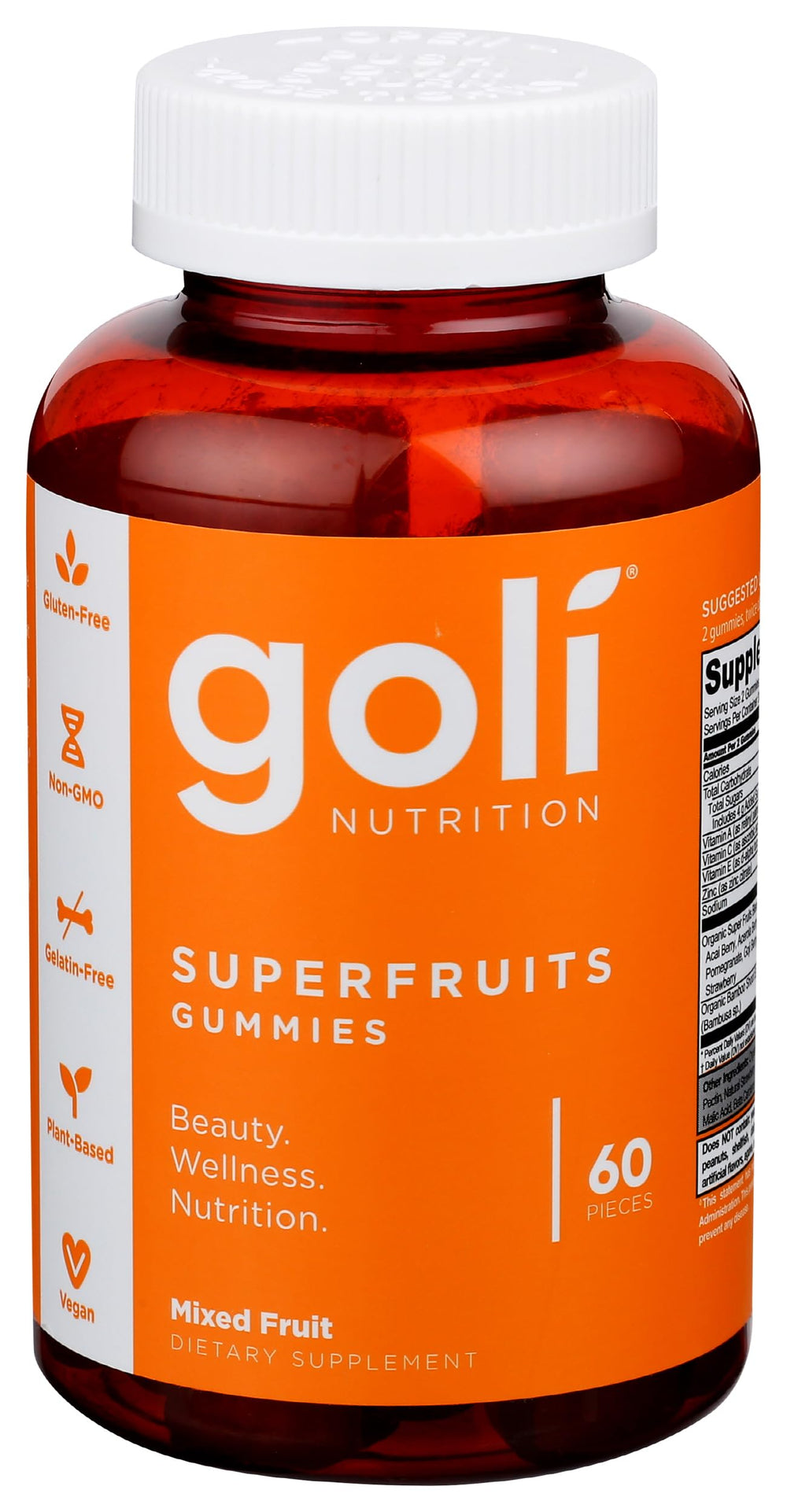 Goli Mixed Fruit Superfruits Gummies bottle front view for a convenient daily supplement.