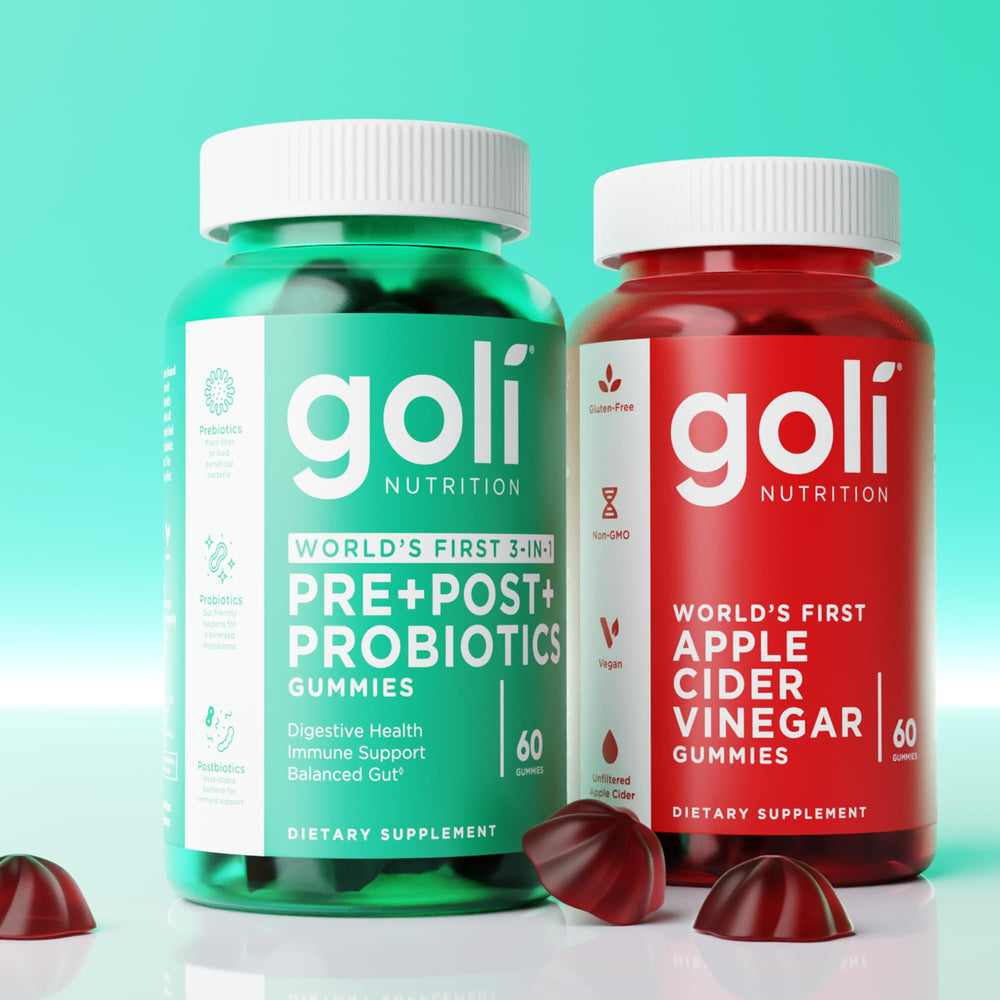 Goli holding bottle highlights USA-made quality with cGMP standards.