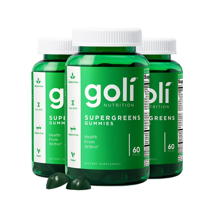 Goli Supergreens bottle featuring artichoke leaf extract for digestive support