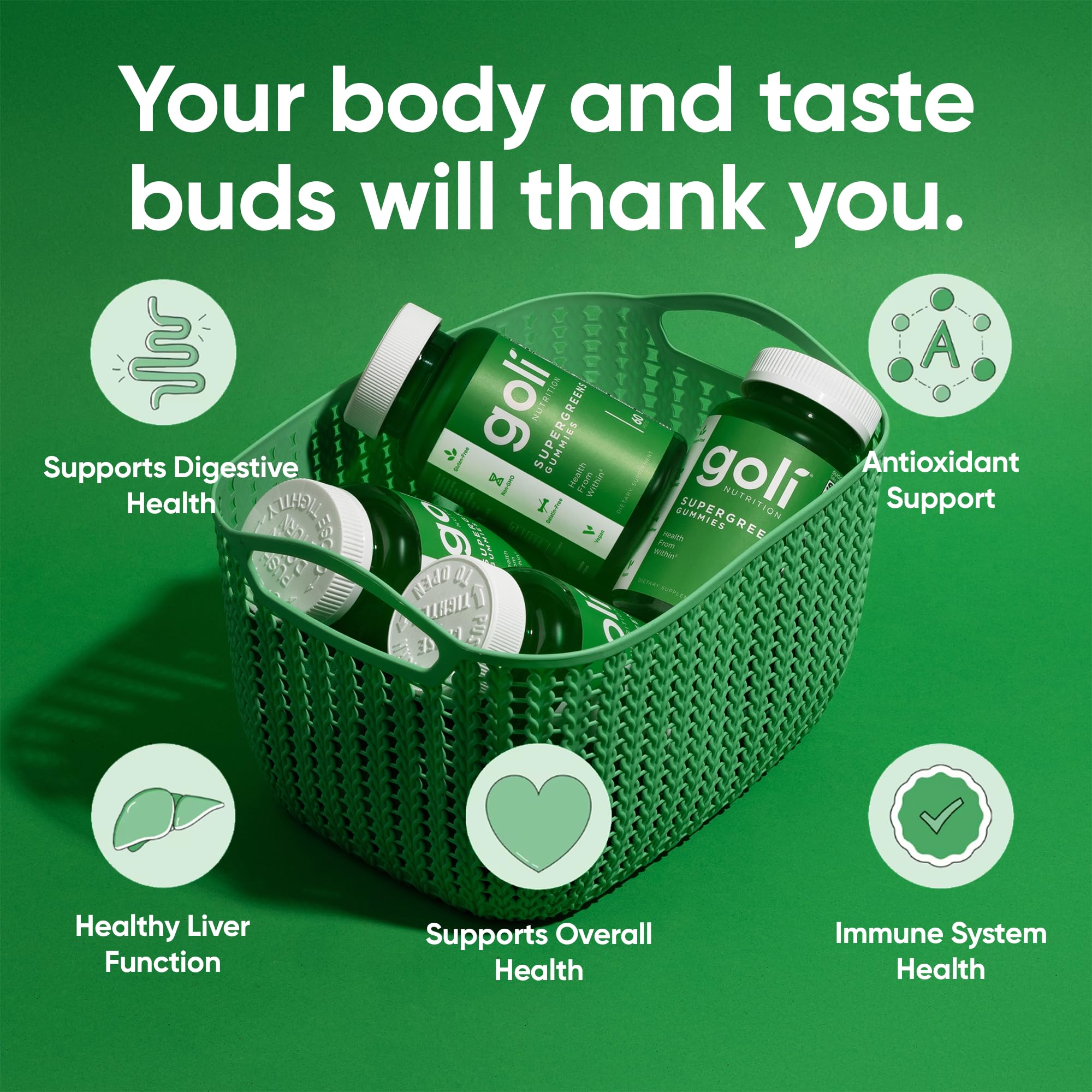 Goli Supergreens gummies with spinach for convenient daily greens.
