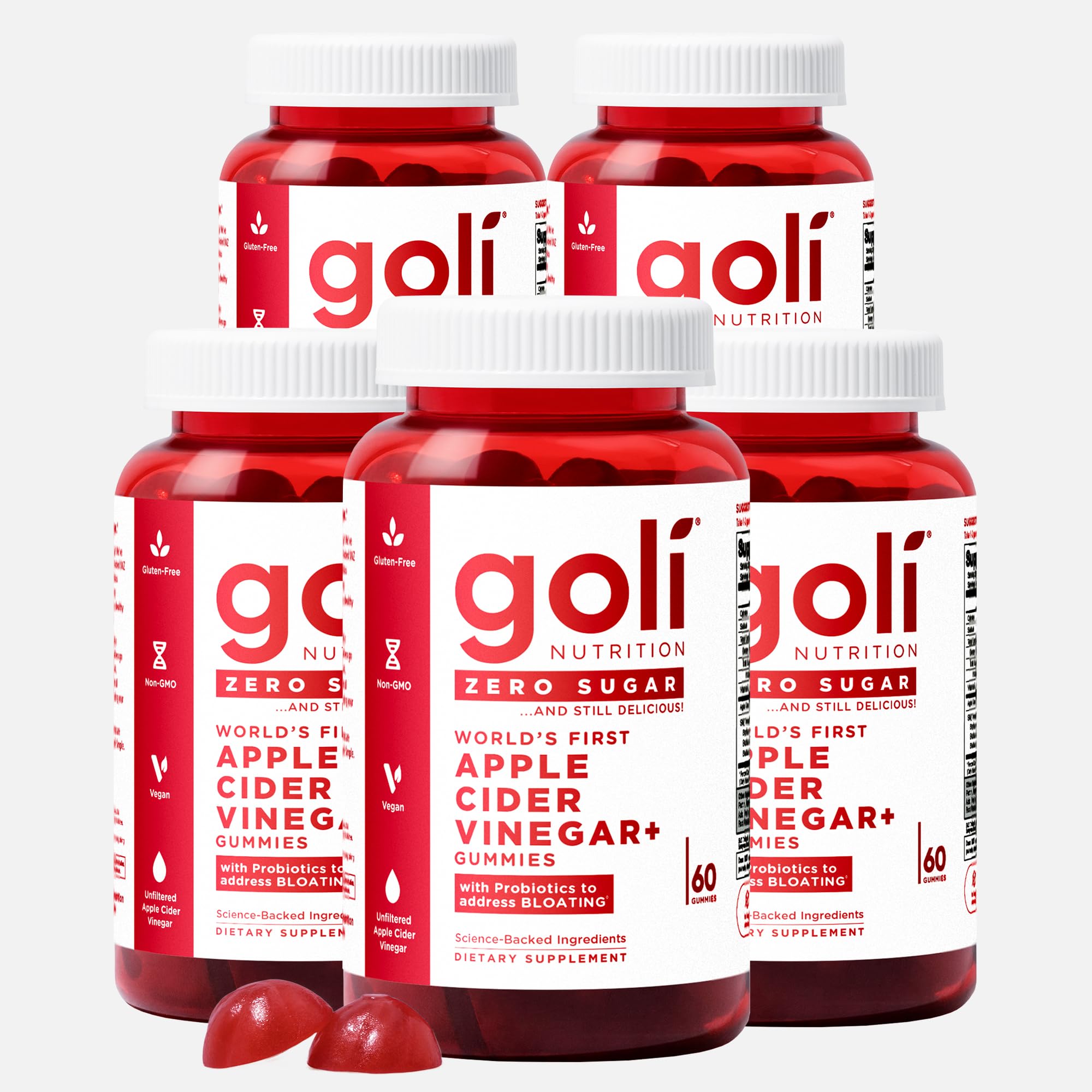 Goli Zero Sugar Apple Cider Vinegar Gummies bottle, vegan and keto-friendly daily wellness.