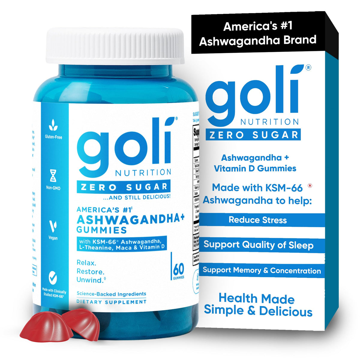 Goli Zero Sugar Ashwagandha Gummies bottle for convenient daily support.