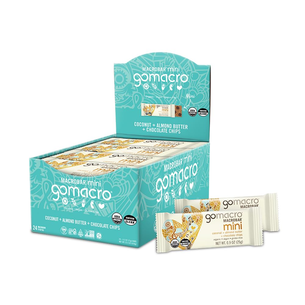 GoMacro MacroBar Mini coconut packaging, a convenient vegan snack ready to grab on the go.